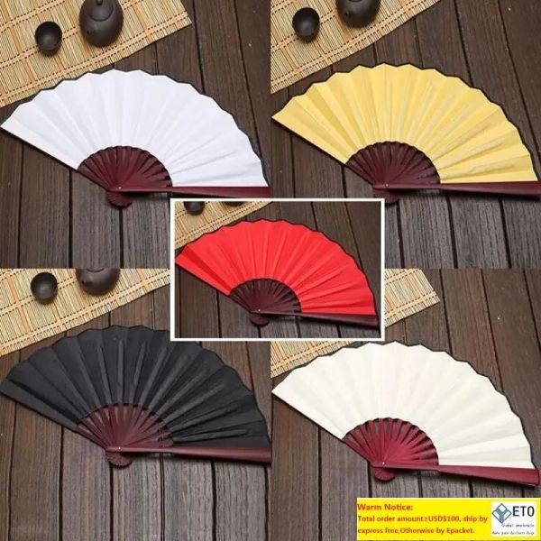 Grand ventilateur pliant de 33 cm Black Blanc Fans de mains en bois bricolage artisanal Plantation d'ornements pour hommes