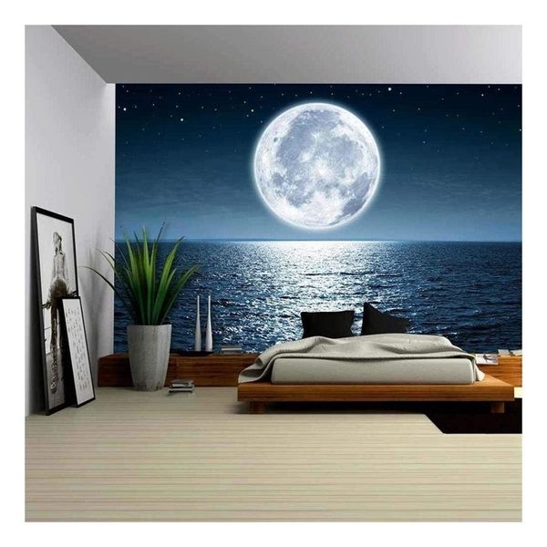Grandes pegatinas de pared 3D Sea Moon Wallpaper Vinilo Art Wall Mural Floor Decals Diseño creativo para Home Deco 201202