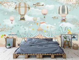 Grote 3d Wallpaper Cartoon Luchtballon Vliegtuig Dier Pup Circus Speeltuin Achtergrond Muur 3d behang mural77009044029711