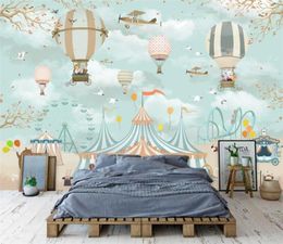 Grote 3D Wallpaper Cartoon Air Ballon Airplane Animal Pup Circus Playground Achtergrond Wall 3D Wallpaper Mural77009042151268