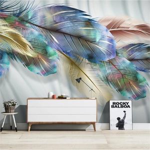 Grand papier peint 3D mural personnalisé nordique moderne couleur plume tv canapé fond d'écran mural218s