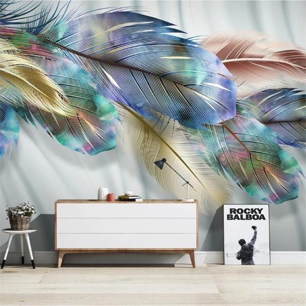 Grand papier peint Mural 3D personnalisé, couleur nordique moderne, plume, papier peint de fond de canapé TV, Mural2584