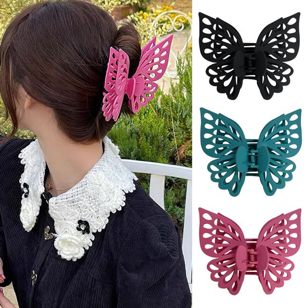 Pinzas para el pelo de mariposa huecas grandes de 5,5 pulgadas, pinza para el pelo mate bonita antideslizante para mujeres y niñas, accesorios para el cabello