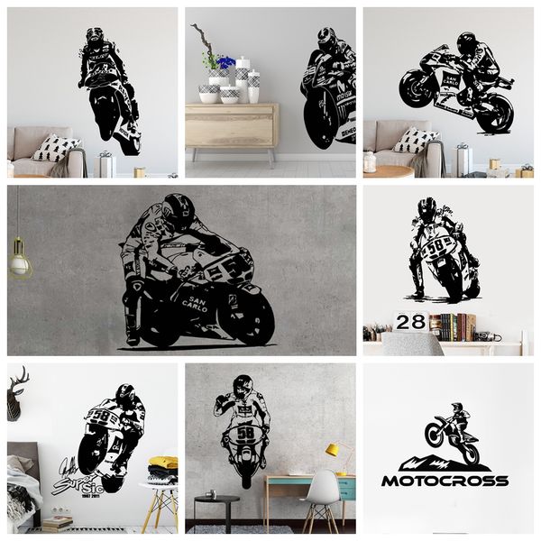 Gran 58 CARGACIÓN DE MOTO MOTO MOTO MOTO MOTORACIÓN Vinyl GP Racing Driver Patinas de pared para niños Accesorios de decoración de sala de juegos de garaje