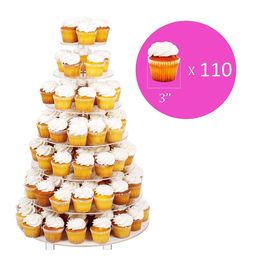 Grand support à gâteau de mariage rond en acrylique à 7 niveaux-support à cupcakes tour-support à dessert-plateau de service de pâtisserie-présentoir de nourriture pour Larg210c