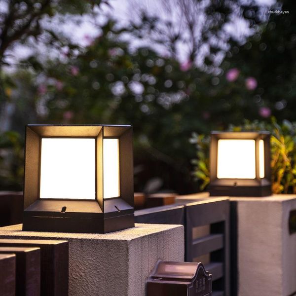 Lámpara Solar grande de 9W para césped, columna de luz impermeable, para Villa, jardín, patio, puerta de valla exterior, pilar de iluminación de cuatro colores