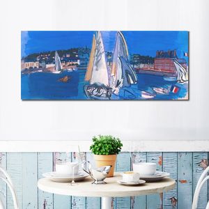 Gran lienzo abstracto arte paisaje marino Deauville secado las velas pintura al óleo pintada a mano pieza de declaración para el hogar