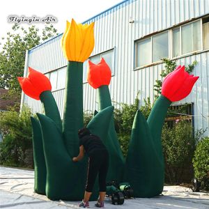 Grote reclame opblaasbare tulp bloem boeket 4m hoogte multicolor gesimuleerde bloem sculptuur voor themapark en festival decoratie