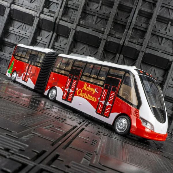 Grand alliage étendu de bus modèle Model City Simulation articulée double section touristique Sound et Light Car Boy Christmas Gift 231221