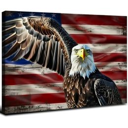 Grand drapeau américain Bald Eagle Canvas Wall Art Us Flag Art Art Eagle Decor Photo Image du 4 juillet Décorations encadrées