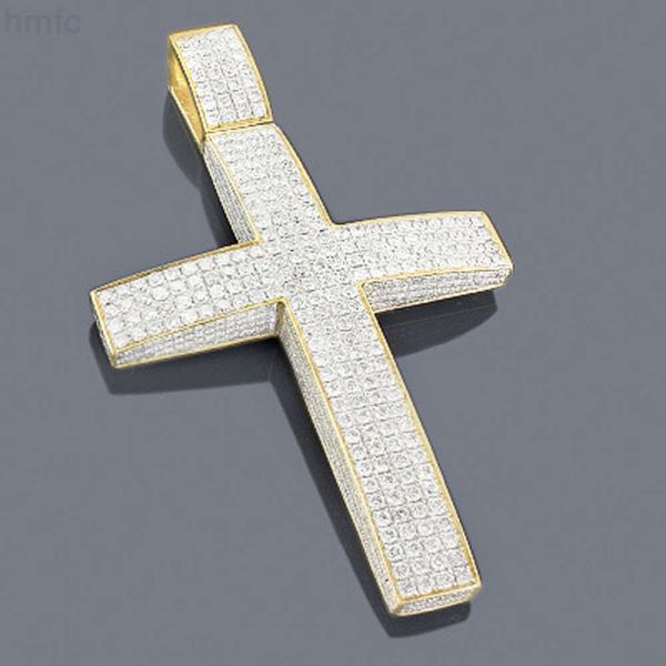 Grand et moyen pendentif croix hip hop diamant pour homme en or 14 carats 18 carats Pendentif croix diamant 1,00 ct en or massif 14 carats