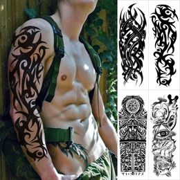 Grote Arm Mouw Tattoo Zwart Maori Totem Waterdichte Tijdelijke Tatto Sticker Tribal Flame Body Art Volledige Nep Tatoo Vrouwen Mannen
