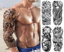 Grote Arm Mouw Tattoo Klok Rose Cross Dragon Waterdichte Tijdelijke Tatto Sticker Poker Leeuw Body Art Volledige Fake Tatoo Vrouwen Men3990808