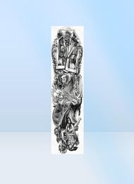 Grote arm mouw tattoo Clock Rose Cross Dragon waterdichte tijdelijke tatto sticker poker lion body art full nep tatoo dames Men2732164