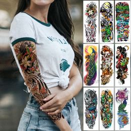 Tatuaje de manga de brazo grande para hombre y mujer, tatuaje temporal resistente al agua con ondas japonesas, tatuaje completo de tigre y zorro, arte corporal