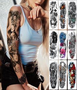 Grand bras manche tatouage Midnight Leopard Beauty Girl Imperpose Tatouage temporaire Autocollant Moonlight Rose Full Skull Tatoo Women T207734300