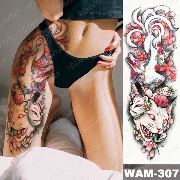 Grand bras manches tatouage Ninetales Sakura chat démon étanche temporaire tatouage autocollants japonais corps Art complet faux Tatoo femmes