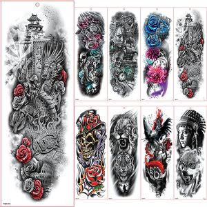 Grand bras manches tatouage étanche temporaire tatouage autocollant Rose Dragon pleine fleur Tatoo corps Art tatouage fille