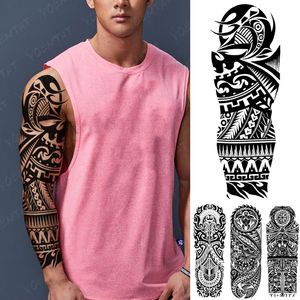 Manga de brazo grande impermeable tatuaje temporal pegatina maorí maya Tribal tótem Flash tatuaje mujeres hombres negro arte corporal tatuajes falsos