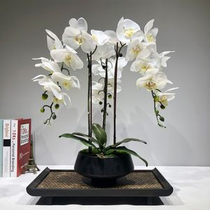 Grande arrangement de fleurs d'orchidées artificielles pu réalité tactile sensation de planche de planche décoration maison bouquet de haute qualité sans vase 2012732