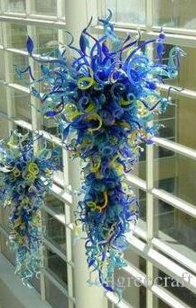 Lámparas Artísticas grandes Azul Murao Art ChandelierS Bombillas LED Araña de vidrio soplado Accesorio de luz Decoración de la planta baja