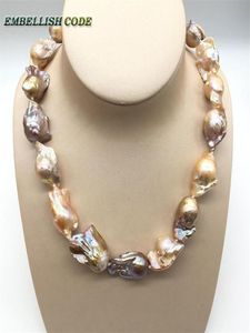 Grande perle baroque Collier de déclaration irrégulière tissu boule de flamme nucléée pêche violet perles naturelles mélangées bijoux populaires 10201115248