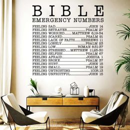 Grand Bible numéros d'urgence chrétien autocollant mural jésus Bible verset citation inspirante autocollant mural chambre vinyle décor