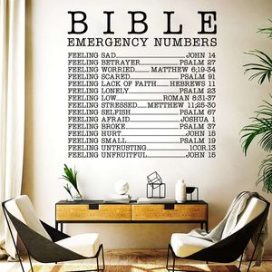 Grandes números de emergencia de la Biblia pegatina de pared cristiana Jesús versículo de la Biblia cita inspiradora calcomanía de pared decoración de vinilo para dormitorio