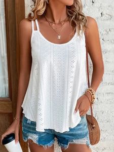 Grand Big 5xl Femmes Leisure Simple Boho Camis Tops Womens Hollow Out Top Pullsovers Summer Casual Beach Shirts Clothing 240412