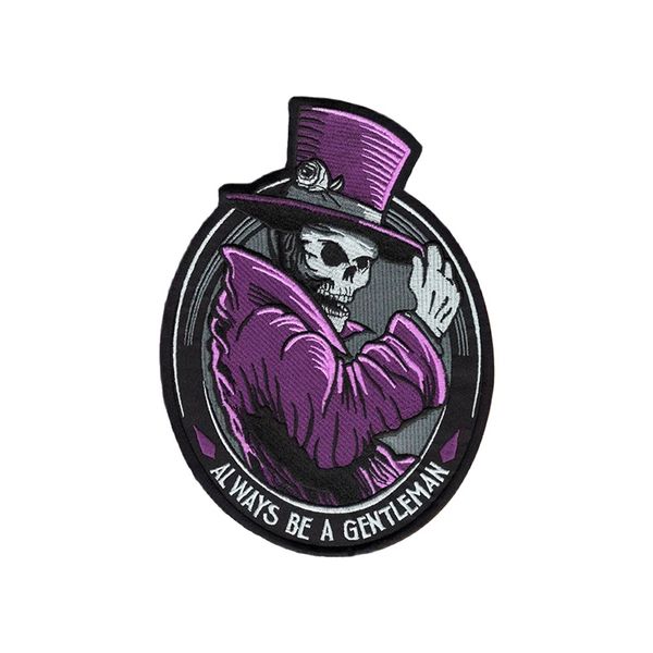 Gran biker trasero Costura Nociones Bordado Patch MC Gentleman Skull Hierro en coser en parches para la chaqueta de ropa Insignia personalizada