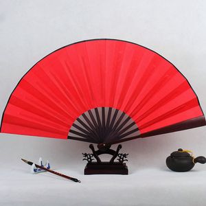 Grote DIY Lege Vouwen Hand Fans Gepersonaliseerde Bamboe Chinese Fan Fine Art Painting Programs Wedding Silk Fan White Red Black Gold