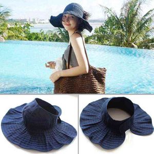 Chapeau de soleil de protection solaire pliable à grand bord, chapeau de soleil anti-ultraviolet pliable, auvent coupe-vent pour femmes et enfants, casquette creuse de bord de mer G220301