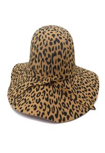 Grand bord léopard imprimé en feutre dôme wome fedora chapeaux fascinateurs chapeau pour les femmes élégants plongeurs de capuche de protection solaire chapeau 2605324