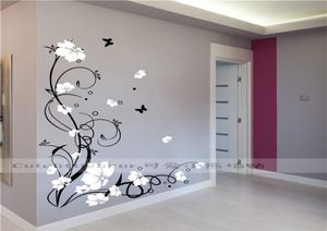 Pegatinas de pared removibles de vinilo con flores de vid y mariposa grande, calcomanías artísticas de pared de árbol, Mural para sala de estar, dormitorio, decoración del hogar TX109 2017870879