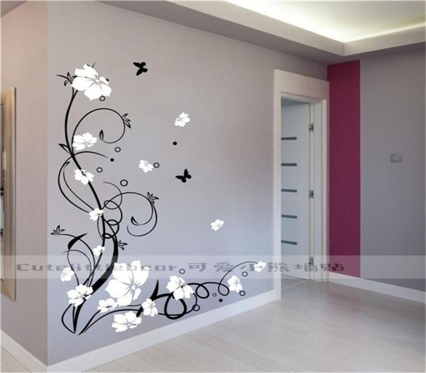 Grand papillon vigne en vinyle en vinyle amovible mural autocollants arbre art art sticker mural pour le salon chambre décoration intérieure tx109 2107904704