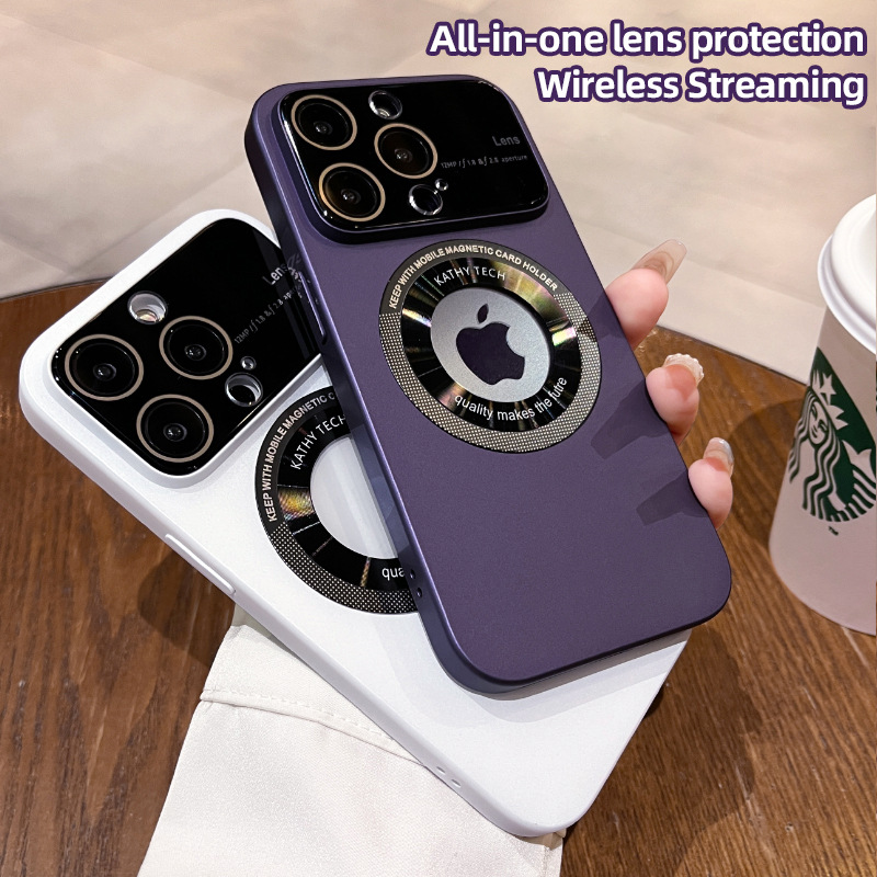 Große Kamera-Glaslinsen-Schutz-Logo-Loch-Hüllen für magnetisches Magsafe Wireless-Ladetelefon Slim Matte PC-Abdeckung mit für iPhone 14 13 12 11 Pro Max