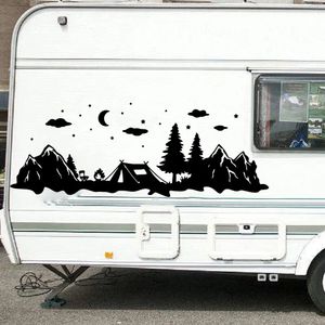 Grand camping-car Rv tente en forêt lune étoile autocollant mural enfants chambre Camping voyage arbre ciel décalcomanie camping-car voiture vinyle décor à la maison