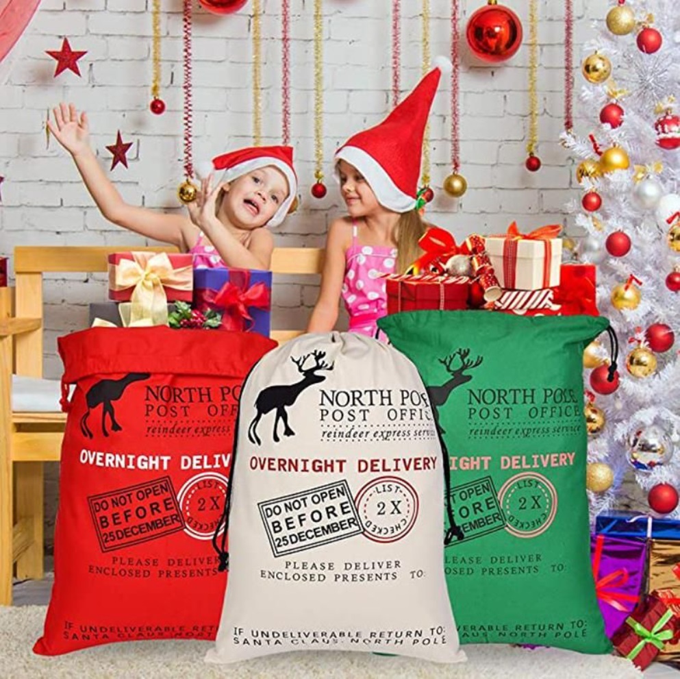 Large Canvas Christmas Decorations Santa Sack 50x70cm Bag Kids Xmas Red Present Bag Home Party Decoration Reindeer wly935