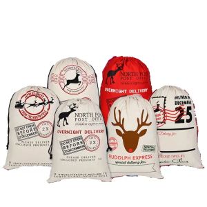 Grote canvas kerstcadeauzakje kinderen Xmas Red Huidige Bag Home Decoratie Rendier Santa Sack voor nieuwjaarsfeestje