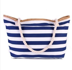 Grote canvas teen tas katoenen strip streep design handtassen vrouwen cosmetische tas milieuvriendelijke herbruikbare boodschappentas buiten reizen strandtassen