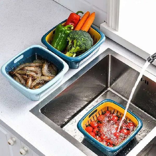 Grande capacité 3 en 1 boîte de panier de vidange à double couche avec couvercle multifonction réfrigérateur Crisper Rangement Container Organisateur de légumes pour