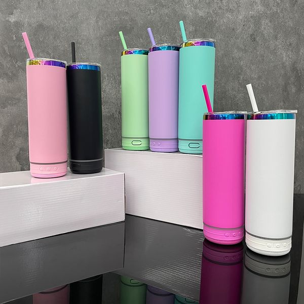 Gran capacidad de mejor valor regalos música inteligente acero inoxidable altavoz impermeable taza de altavoces arcoiris plano de 20 oz tumbler de música con colord