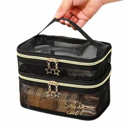 Étui à maquillage en mailles noires à grande capacité Smage de stockage de rangement décontracté Bags W Maling Up Women Travel Cosmetic Sac V4RH #