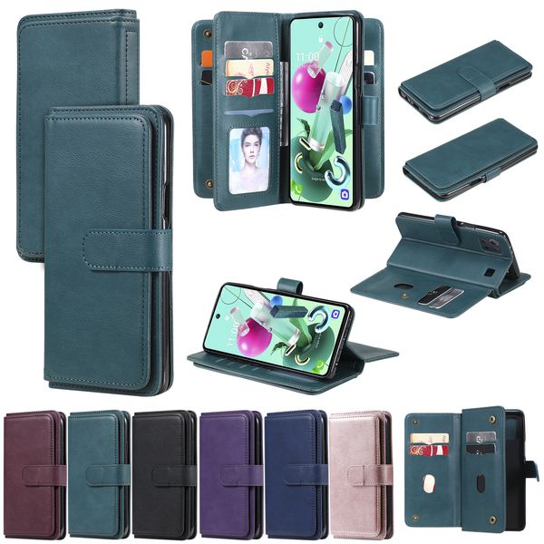 Étuis portefeuille pour carte de grande capacité pour iPhone 13 Pro Max 12 Mini 11 XR X 8 Plus Samsung Huawei Xiaomi Moto LG Sony One Plus Couverture de téléphone multifonction