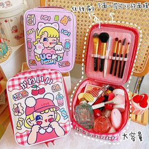 Grote capaciteit cartoon cosmetische borstel doos mode schattige school student potlood pen case tassen voor gilrs clutch make-up opslag pouch 210729