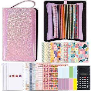 Classeur de couleur de grande capacité, carnet de notes à feuilles mobiles, sac fourre-tout à fermeture éclair en PU, portefeuille, planificateur quotidien, argent, argent, bloc-notes financier