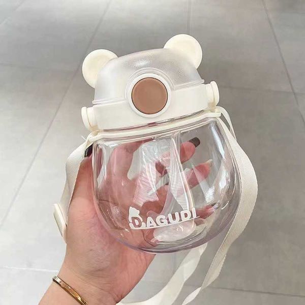 Grande capacité mignon petit ours fille été haute beauté paille enfants bouteille d'eau Net rouge gros ventre tasse 2023