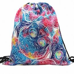 Gran capacidad Impresión digital Oxford Mochilas con cordón para mujeres Hombres Bolsa de almacenamiento Comprador de viaje al aire libre Casual Skull Bagpack D8ql #