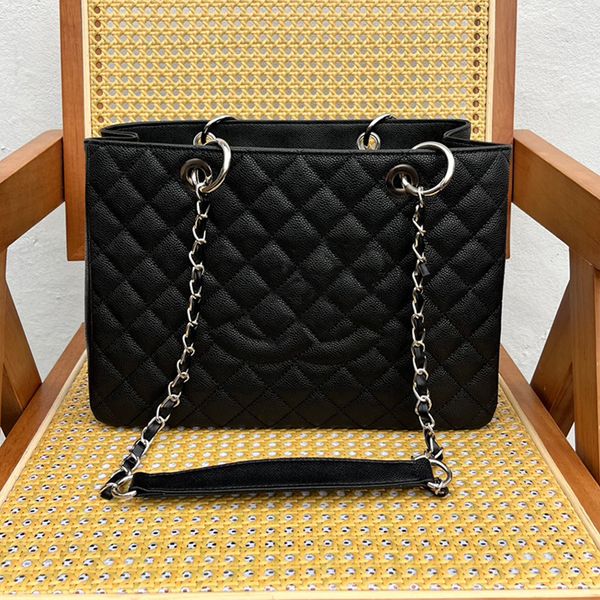 Grande capacité sac à main en cuir en cuir plaid pour femmes luxe ouverte c sac fine matériel metal double chaîne simple épaule aisse bodybody aisselle de maquillage sac de maquillage sacs 33,5