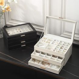 Caja de joyería de gran capacidad, almacenamiento de anillos y pendientes de escritorio, cajón multicapa, collar, pulsera, colgante, caja de organización de joyería 240314